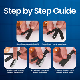 Utopia Care razor with single-edge blade installed for accurate trimming benefit