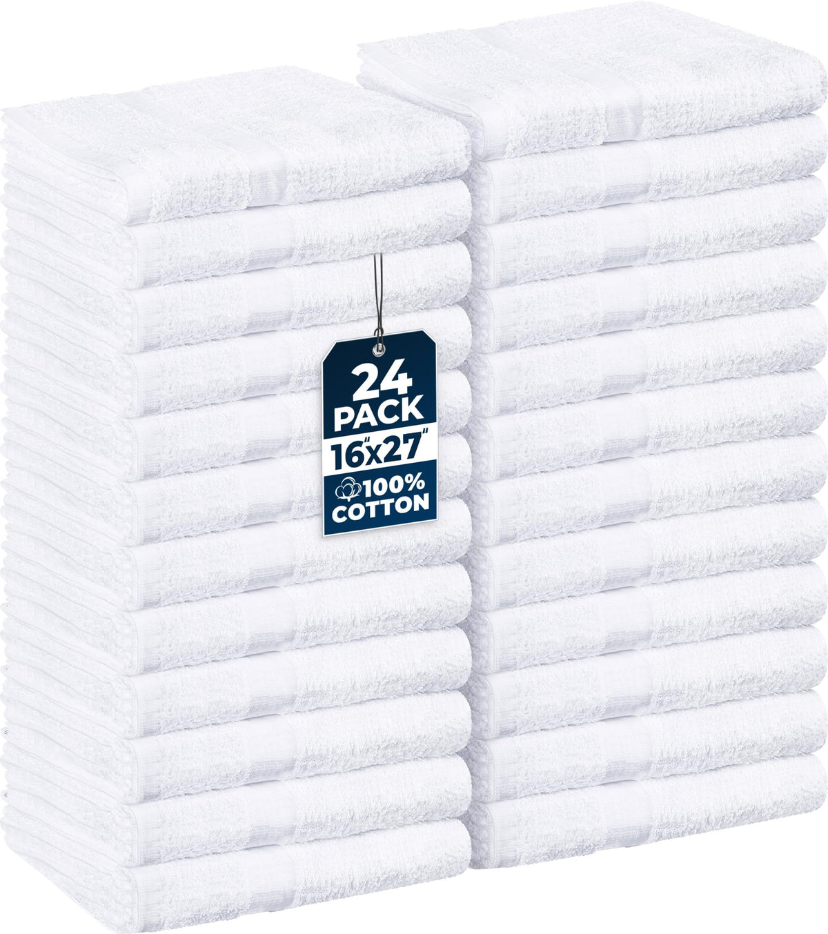 Utopia Towels front packaging showing 24 white salon towels and quantity benefit