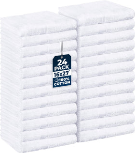 Utopia Towels front packaging showing 24 white salon towels and quantity benefit