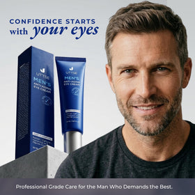 Uttse before and after eye area comparison, displays reduced puffiness benefit