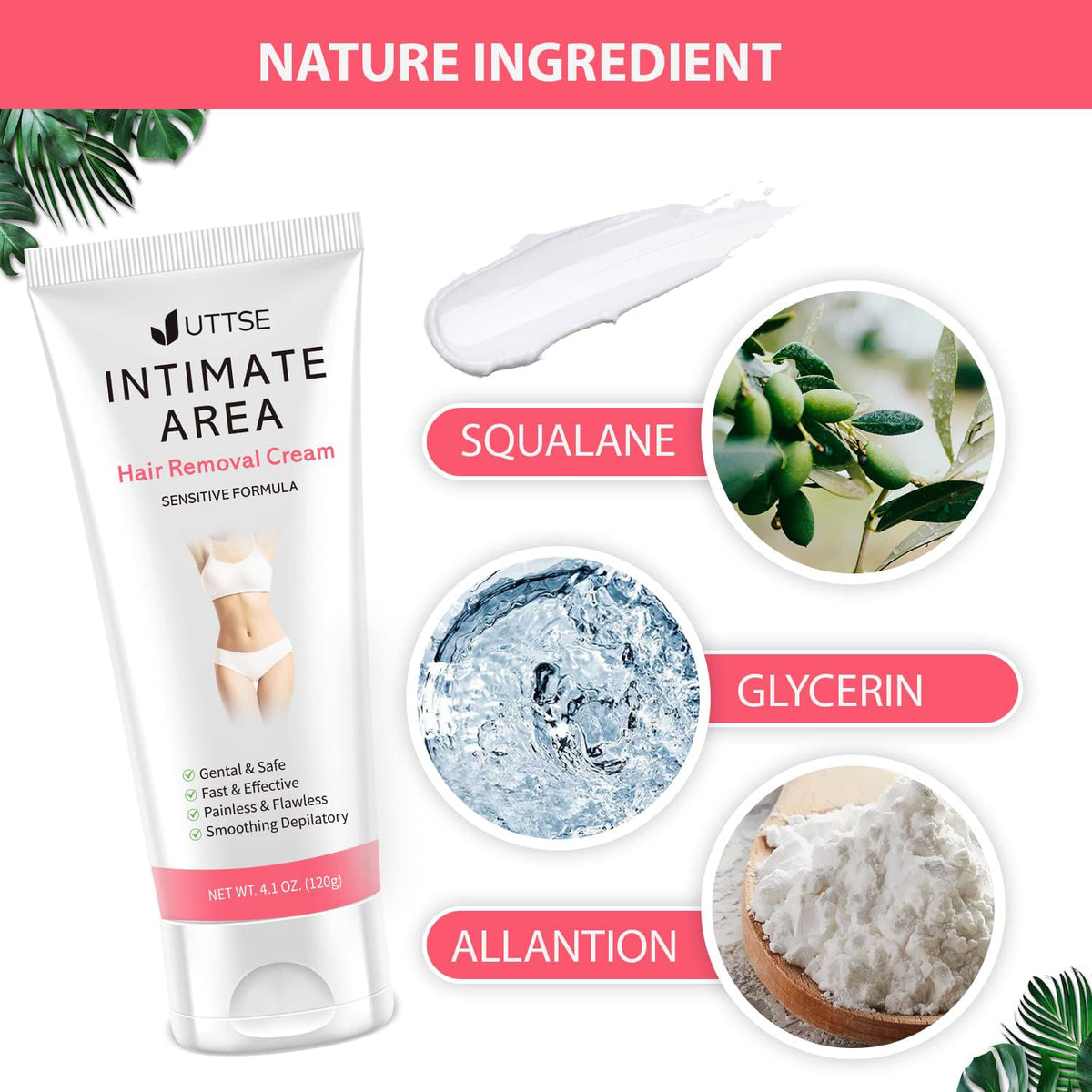 Uttse cream texture spread on hand showing smooth, gentle consistency