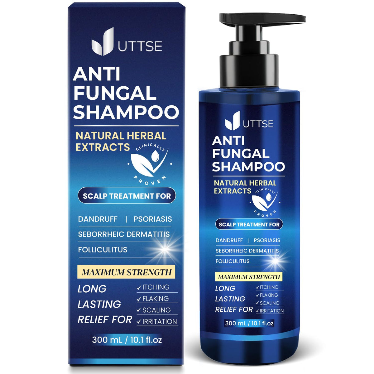 Uttse front packaging bottle showing label and 300 mL size, clear benefits