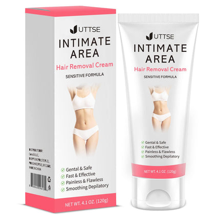 Uttse front packaging showing product and benefits for painless hair removal