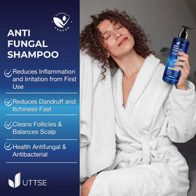 Uttse bottle on bathroom shelf in use setting promoting daily routine