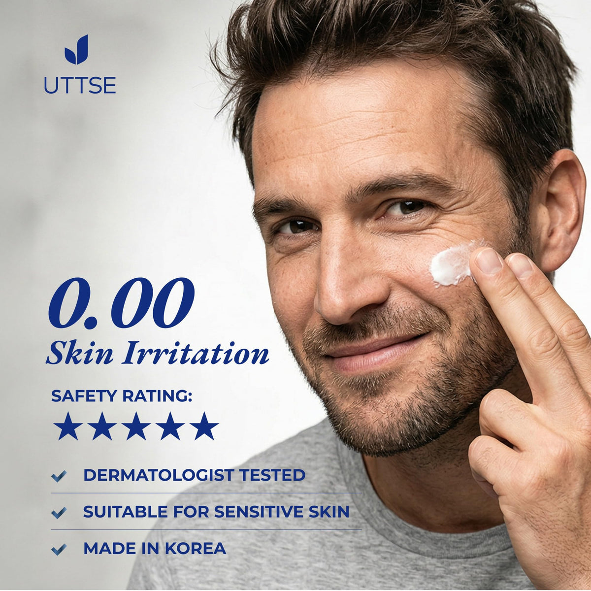 Uttse in bathroom lifestyle scene implying easy everyday grooming benefit