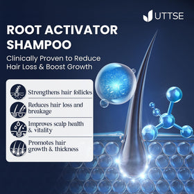 Uttse 300 mL bottle beside razor for scale showing travel-friendly size