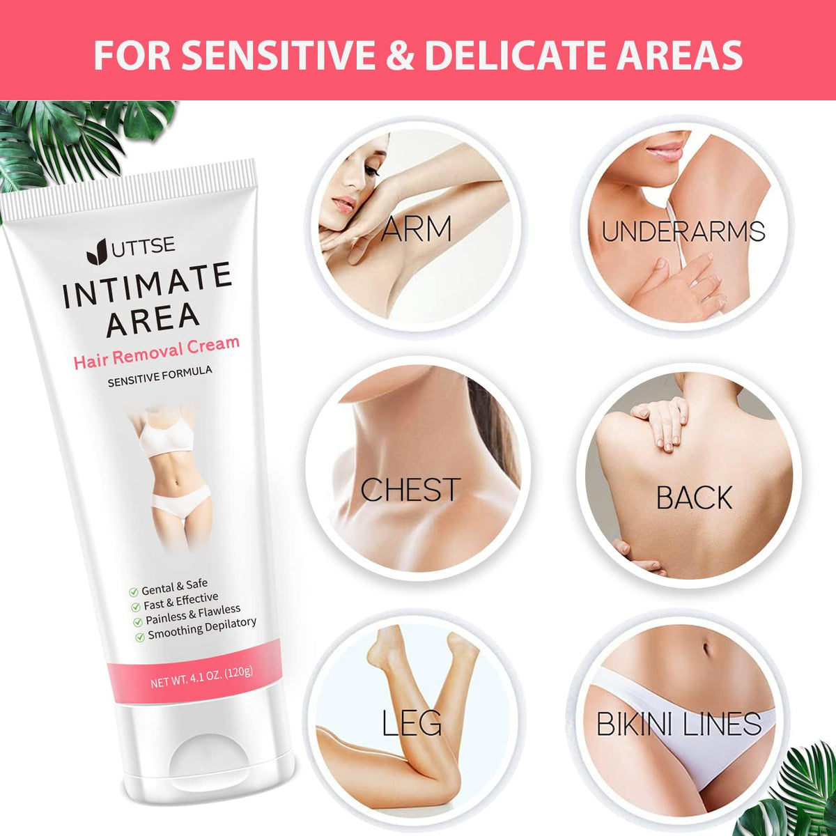 Uttse tube close-up label highlighting sensitive-formula ingredients