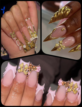 UWETIME charms applied on acrylic nail swatch, demonstrating decorative effect