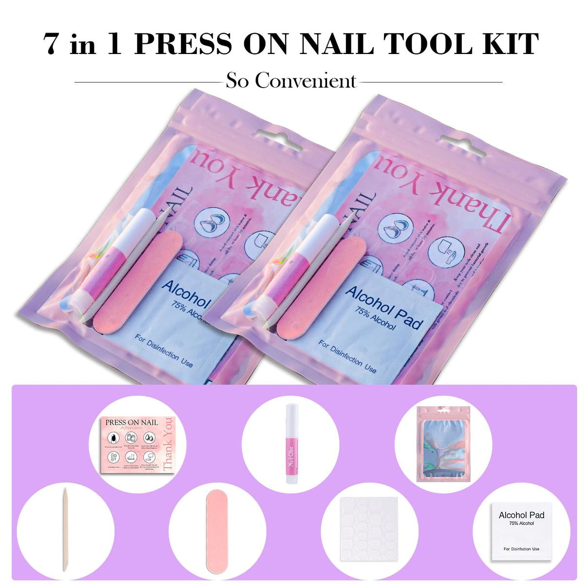 Uyolaxed close-up of kit tools displaying file, glue, tabs and sticks, clear organization