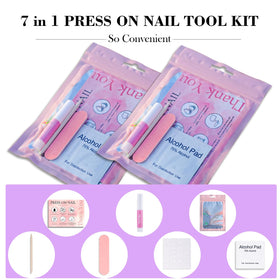 Uyolaxed close-up of kit tools displaying file, glue, tabs and sticks, clear organization