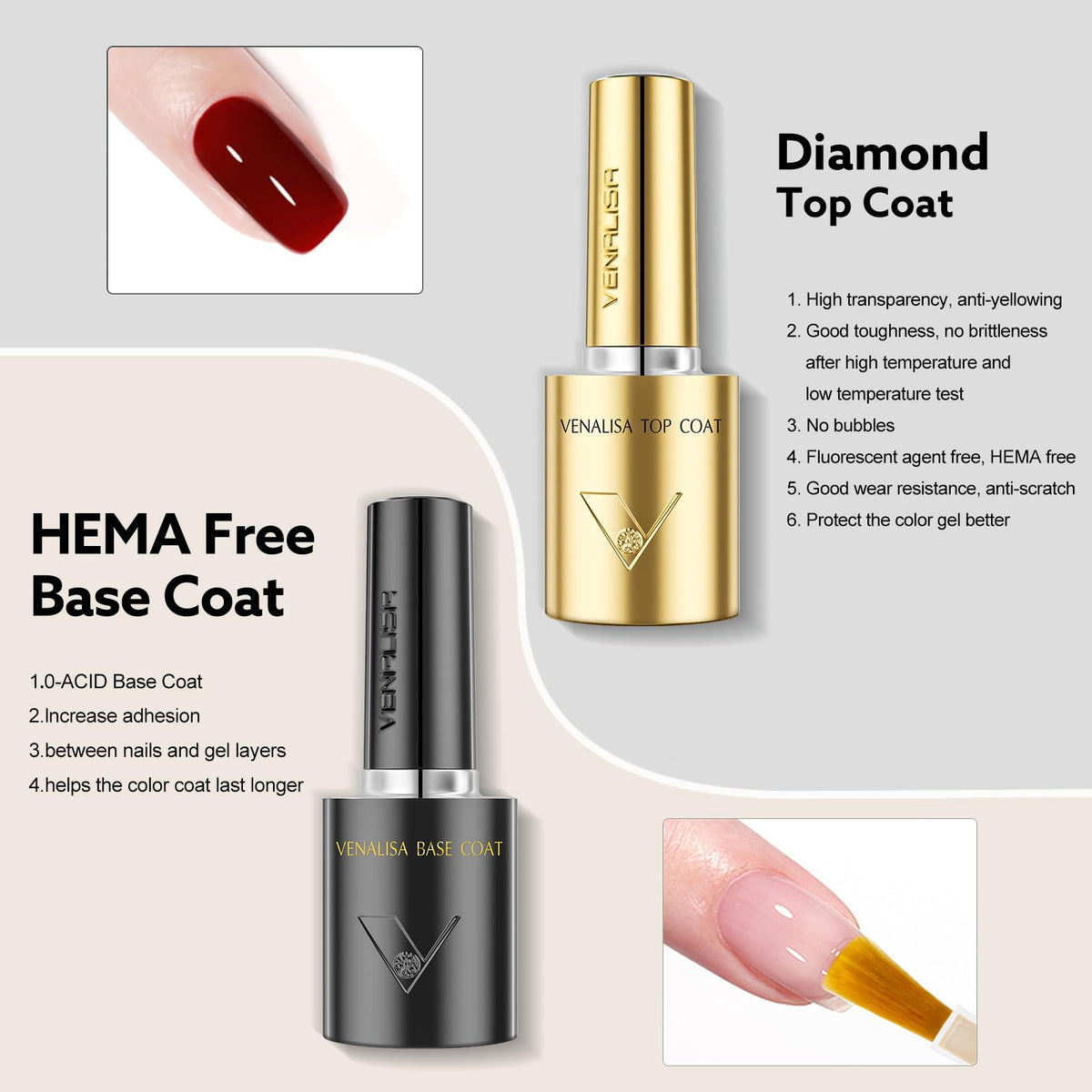 V VENALISA label closeup displaying product name and safe HEMA-free formula benefit