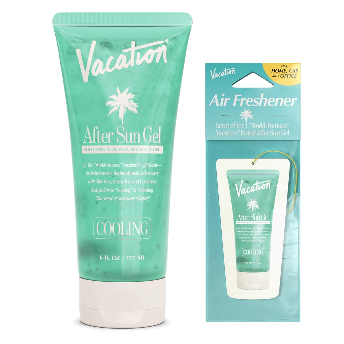 VACATION front packaging showing gel bottle and benefits