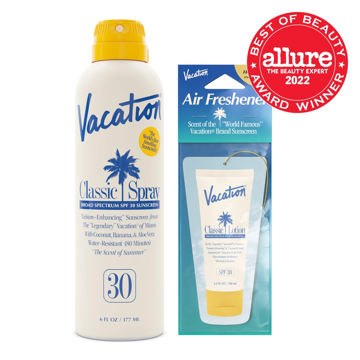 VACATION air freshener package front view, consistent scent for spaces