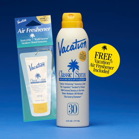 VACATION air freshener hung in car, keeps vehicle smelling like summer