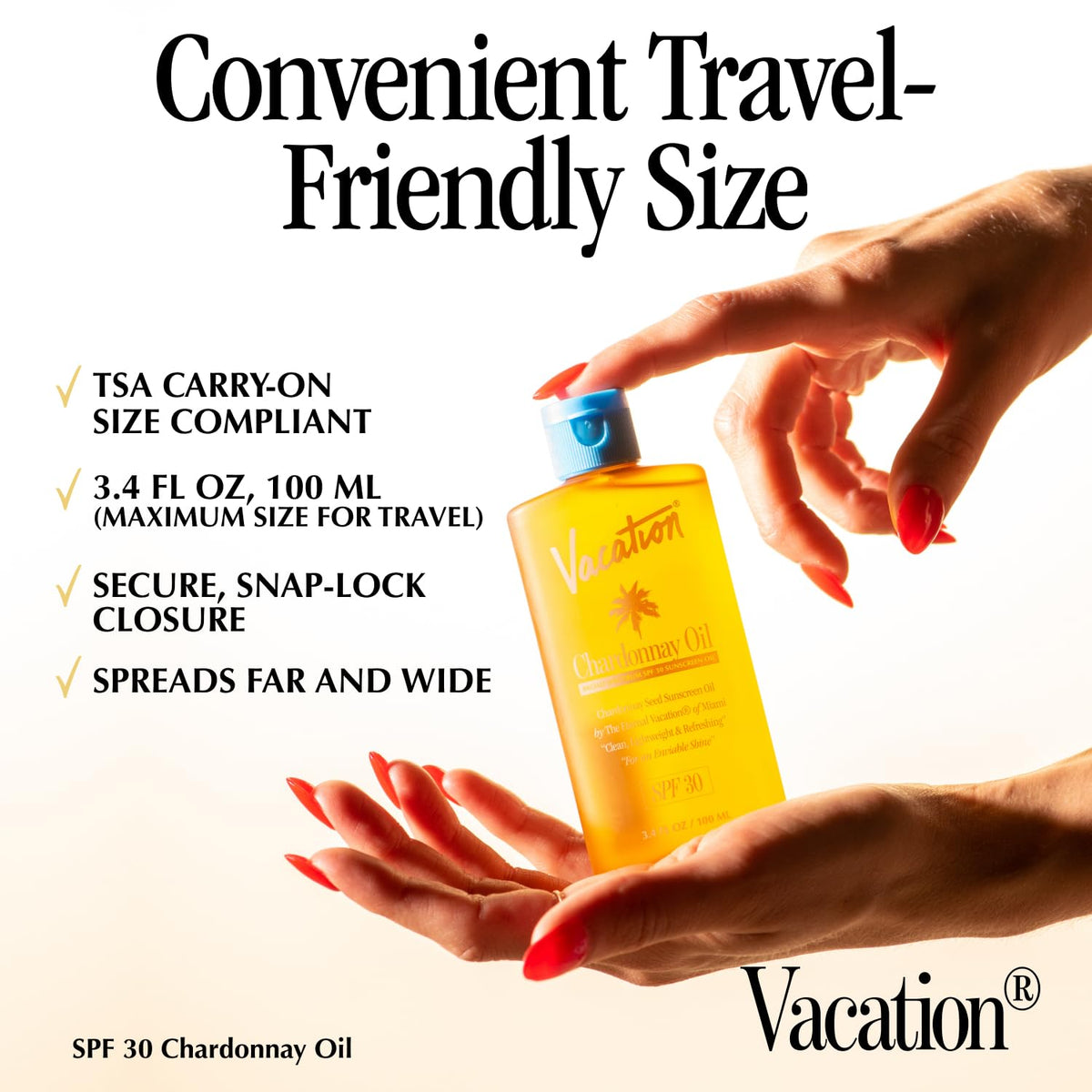 VACATION bottle label and Grand Cuvée scent detail highlighting elegance