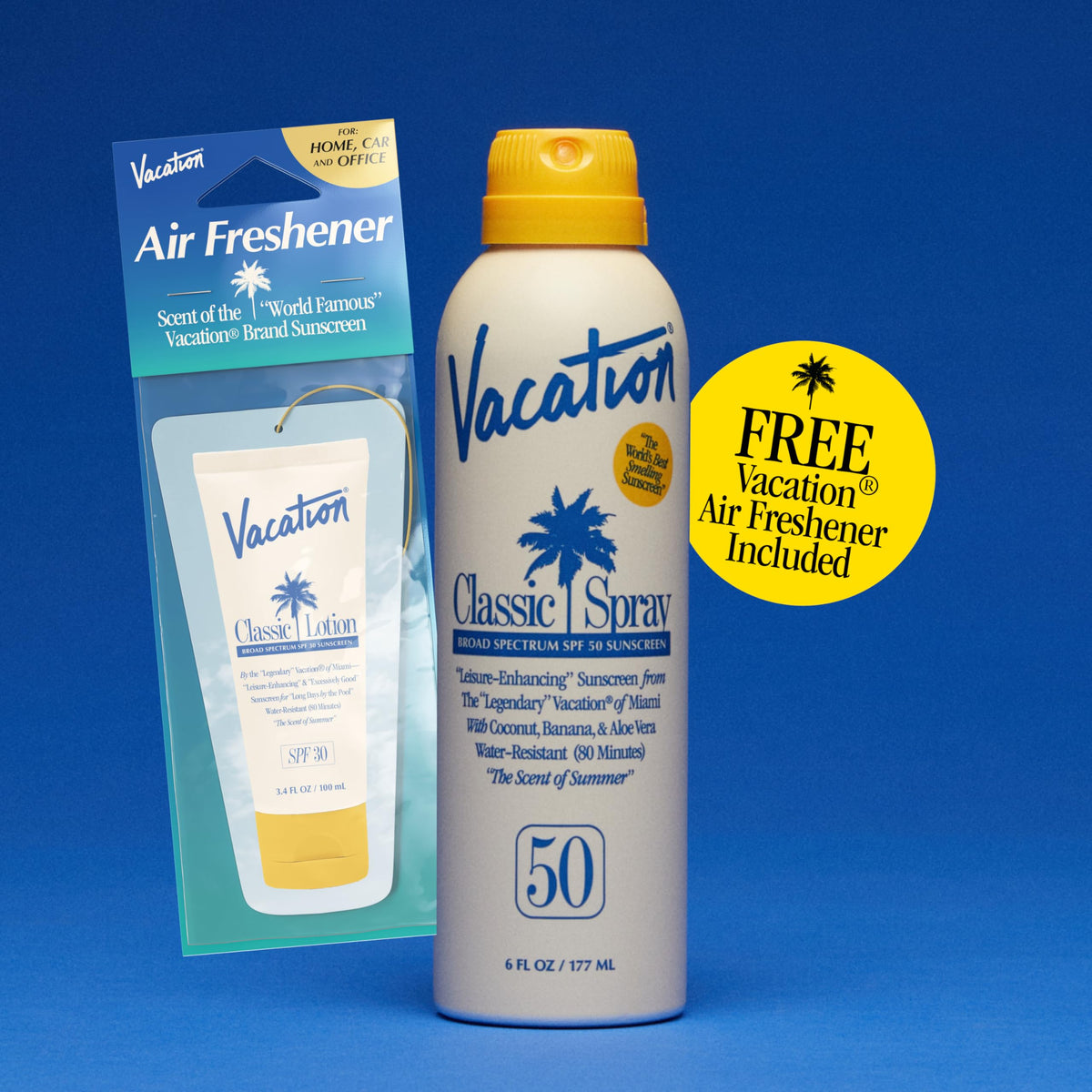 VACATION size comparison with hand illustrating travel-friendly 6 fl oz