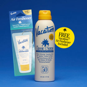 VACATION size comparison with hand illustrating travel-friendly 6 fl oz