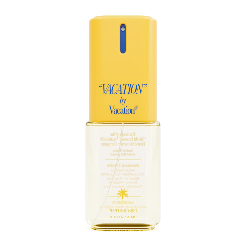 VACATION front bottle view showing clean packaging and travel size benefit