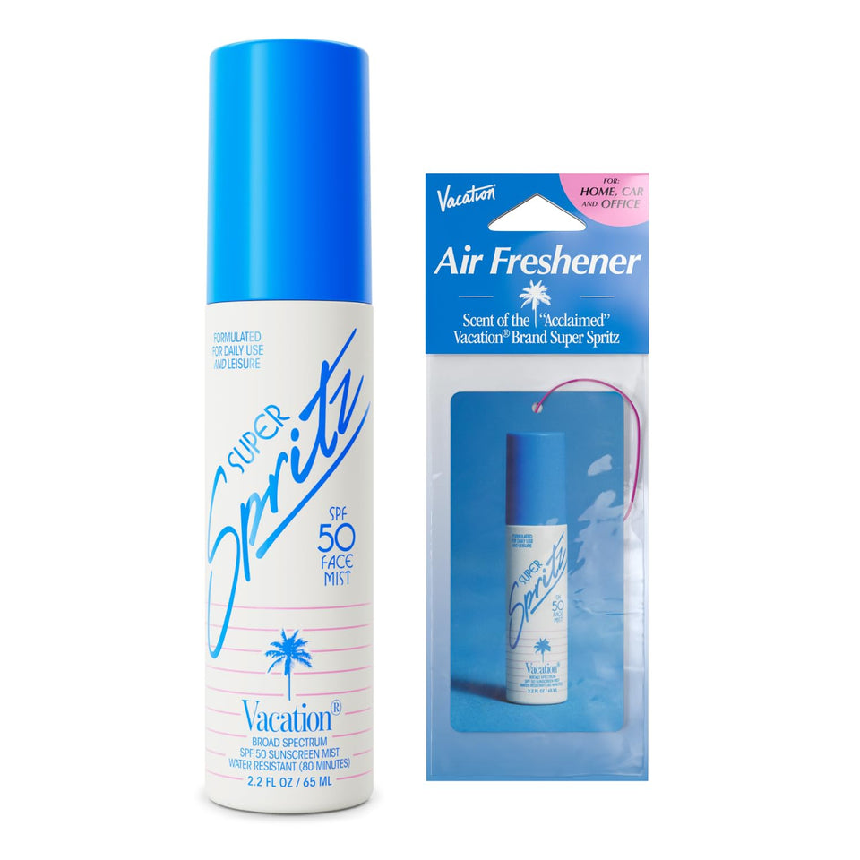 VACATION front packaging showing SPF 50 and travel-friendly benefits