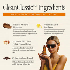 VACATION ingredient highlights shea butter and coffee blend showing moisturizing and firming benefits