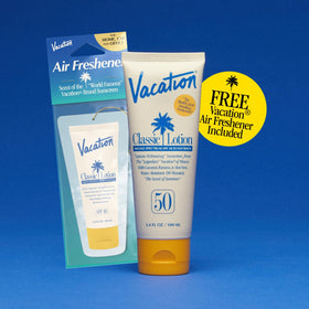 VACATION product label showing ingredients and Hawaii Act 104 compliance benefits