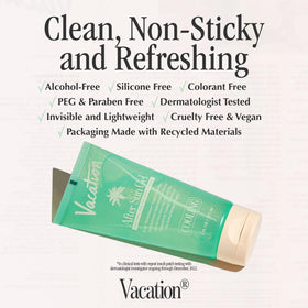 VACATION label close-up highlighting clean ingredients list