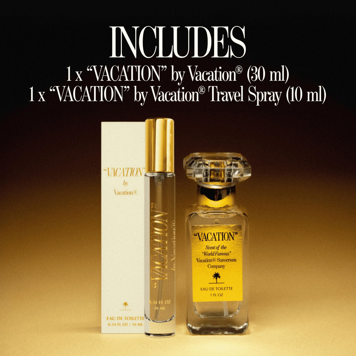 VACATION label ingredients view shows scent pyramid and transparency benefit