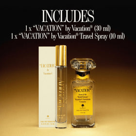 VACATION label ingredients view shows scent pyramid and transparency benefit