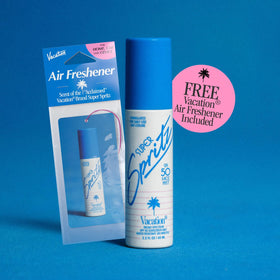VACATION label and ingredients list highlighting clean, reef-conscious formula