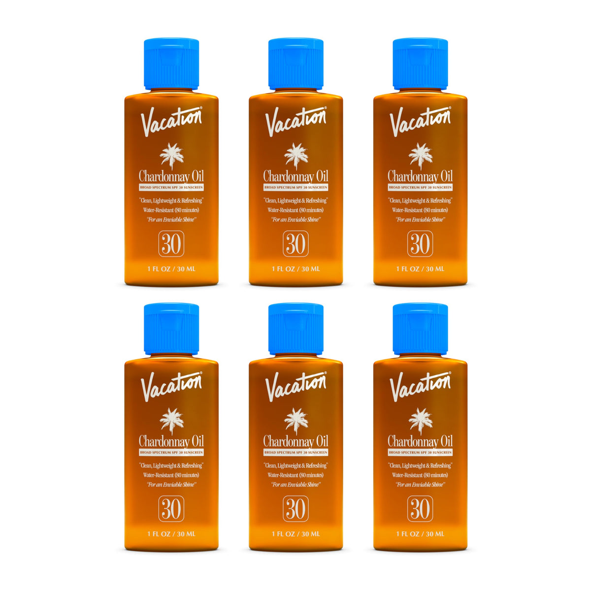 VACATION mini Chardonnay front packaging shows six travel bottles and protection benefits