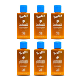 VACATION mini Chardonnay front packaging shows six travel bottles and protection benefits