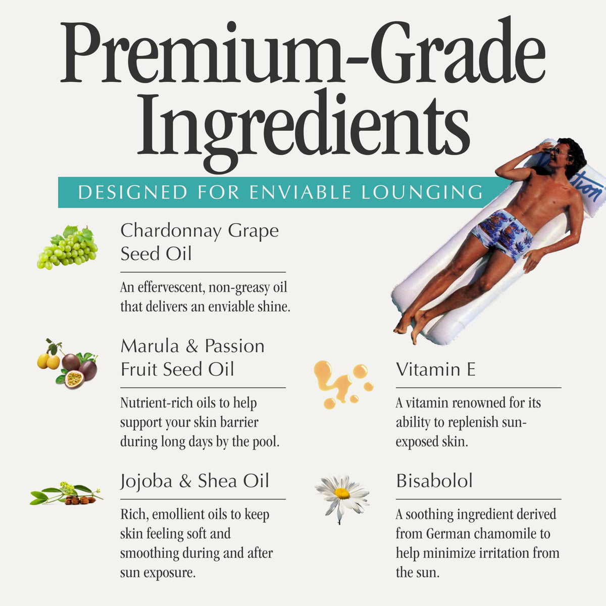 VACATION mini Chardonnay label ingredients detail showing oils and SPF information