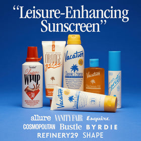 VACATION mini Chardonnay lifestyle beach setting showing sun protection and scented luxury