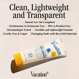 VACATION lotion applied to forearm, illustrating invisible finish and no white cast