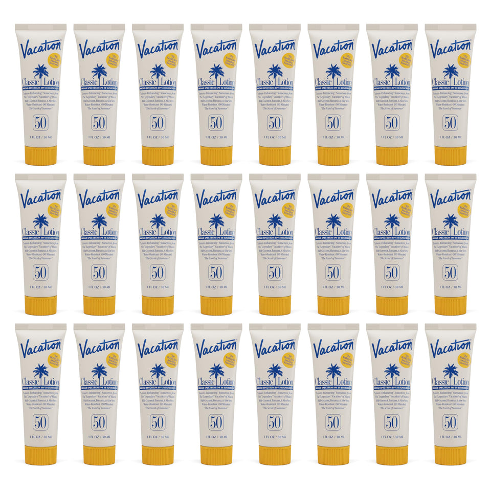 Vacation front packaging showing 1oz tube and 24-pack convenience