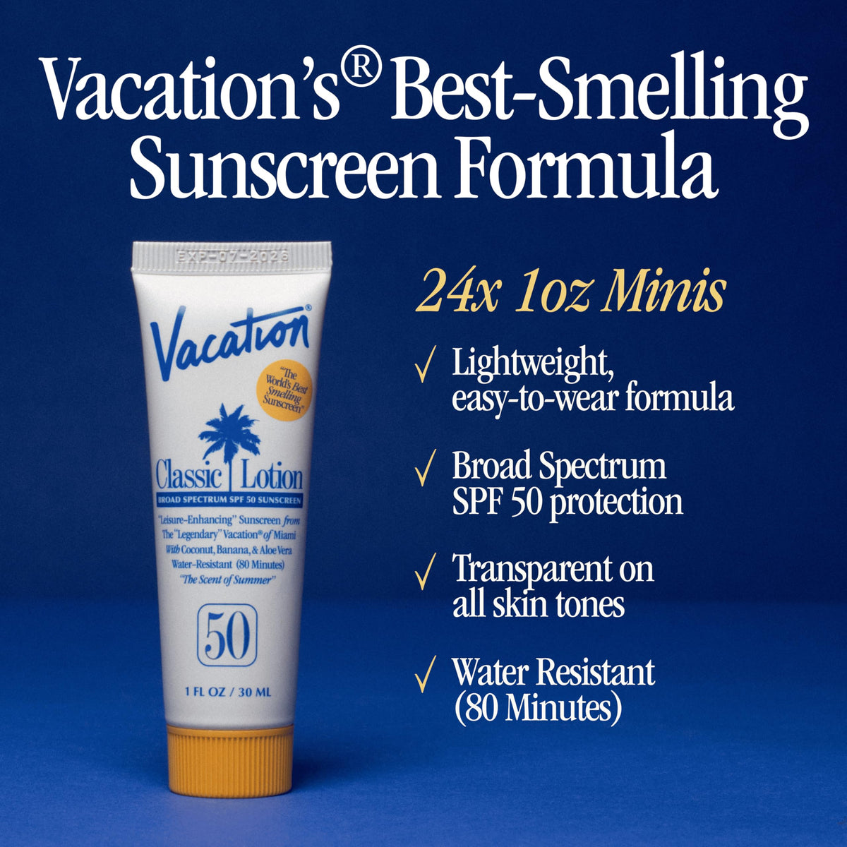 Vacation creamy lotion texture close-up showing fast absorption benefit