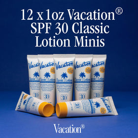 VACATION tube close-up texture being squeezed, shows lightweight fast-absorbing feel