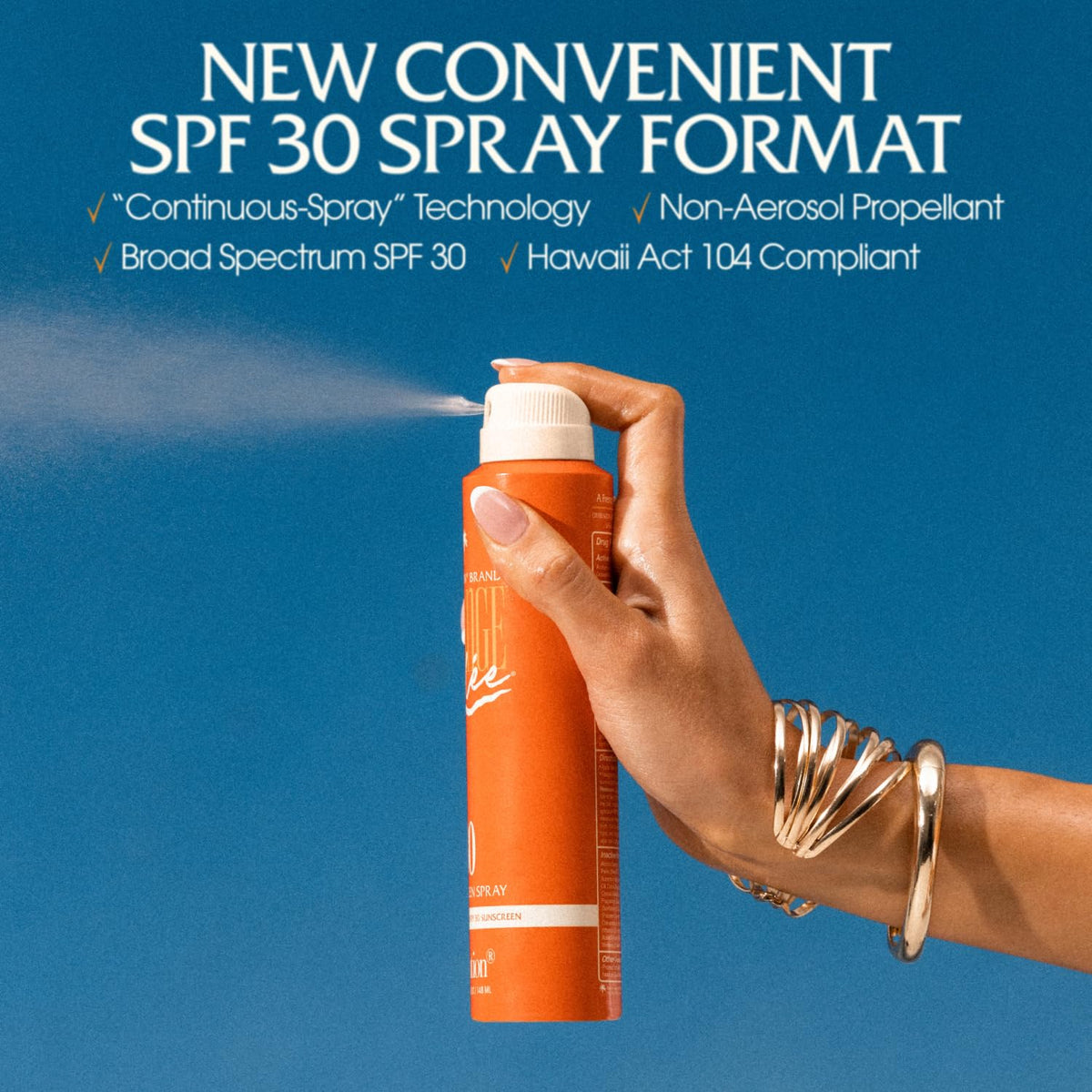 VACATION label close-up highlighting SPF 30 information and ingredient transparency benefit