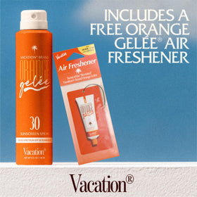 VACATION lifestyle scene with towel and sunglasses evoking French Riviera scent and mood benefit