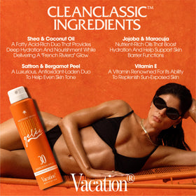 VACATION bottle held in hand showing 5 fl oz scale and travel-friendly convenience benefit