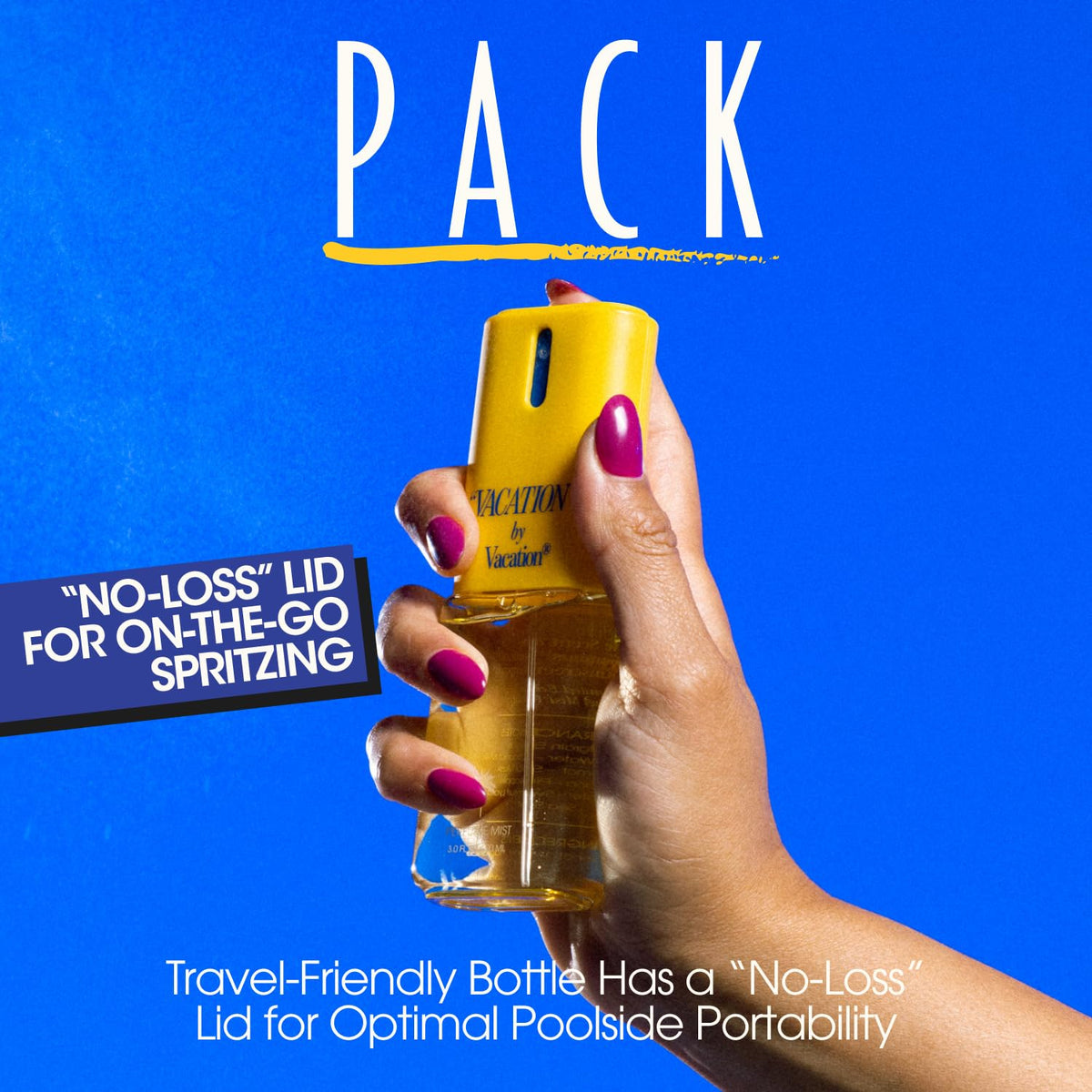 VACATION bottle in hand showing compact 3 oz scale and portability benefit