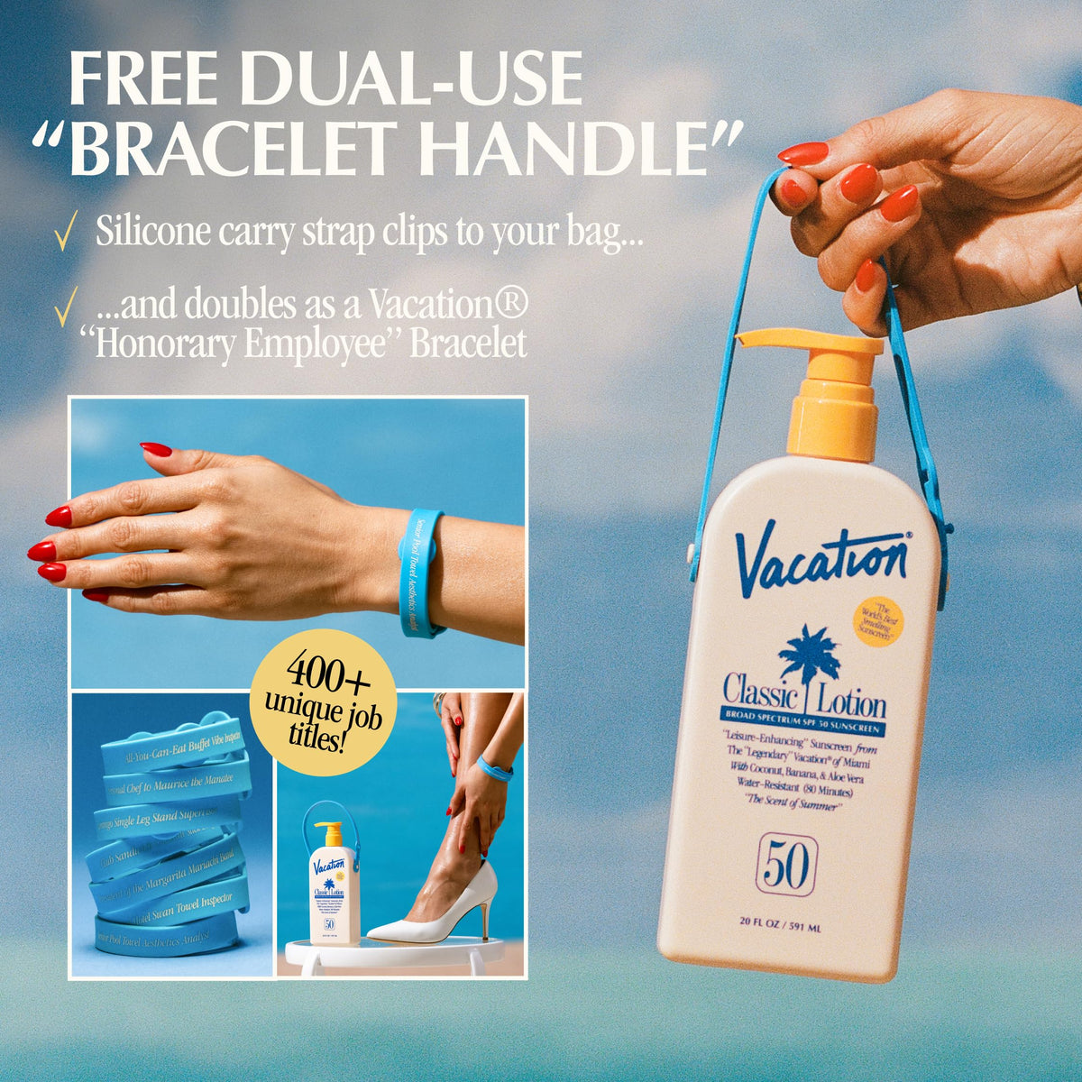 VACATION sunscreen being rubbed into skin demonstrating clear, invisible finish
