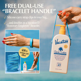 VACATION sunscreen being rubbed into skin demonstrating clear, invisible finish