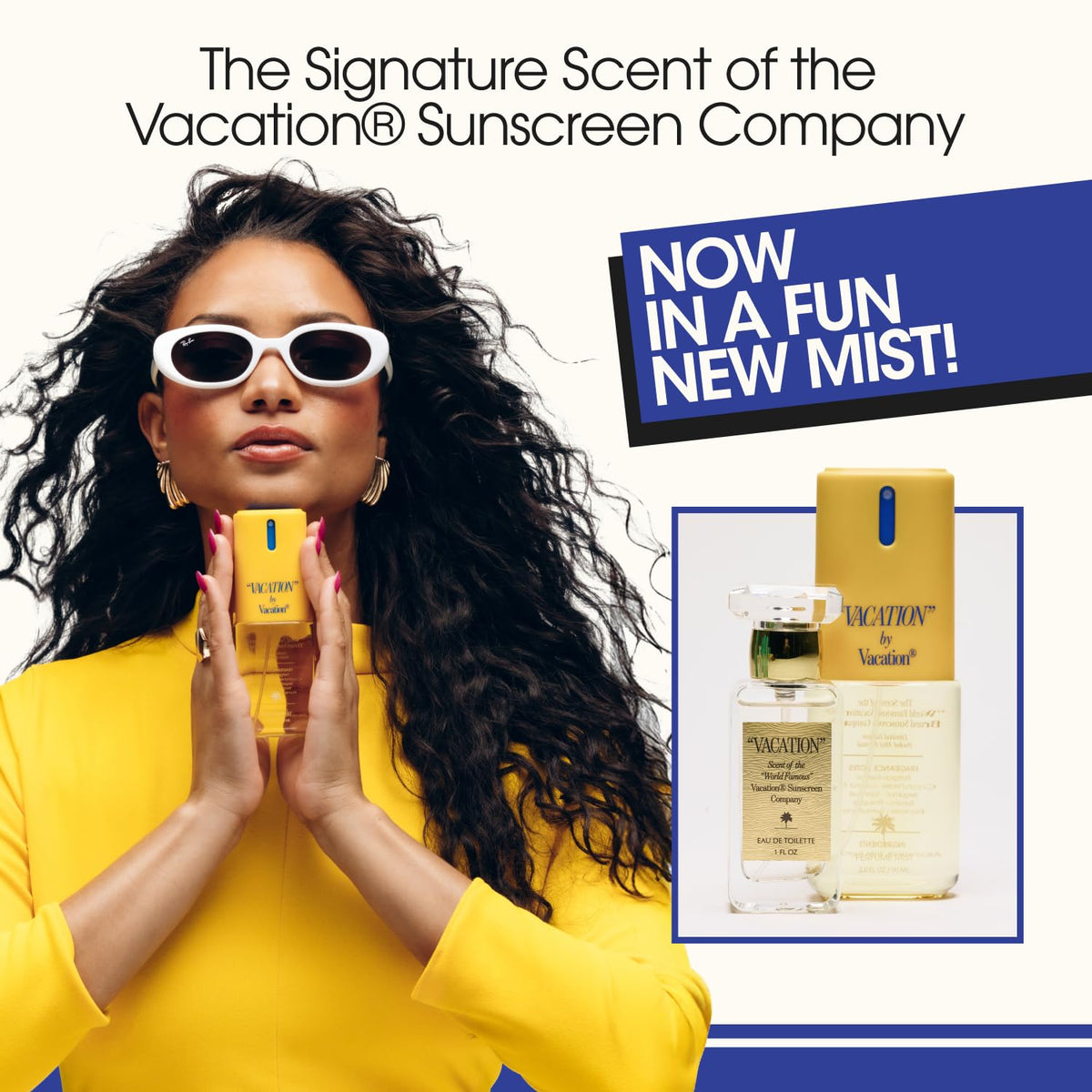 VACATION mist being sprayed on wrist showing quick refresh benefit