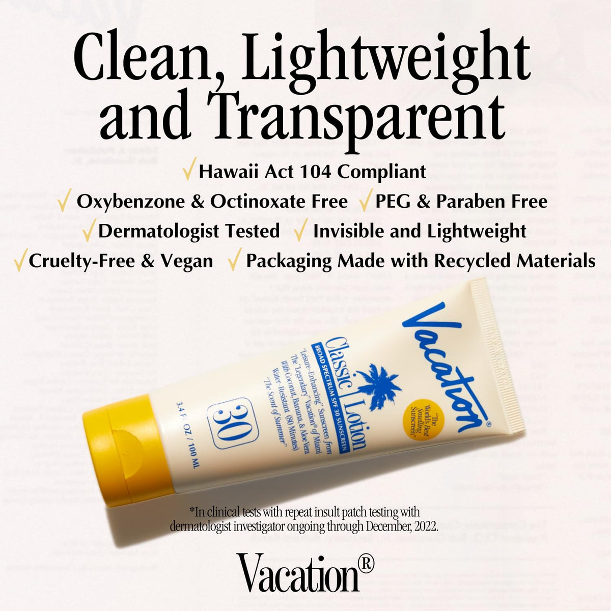 VACATION tube beside travel bag illustrating portable, carry-on friendly