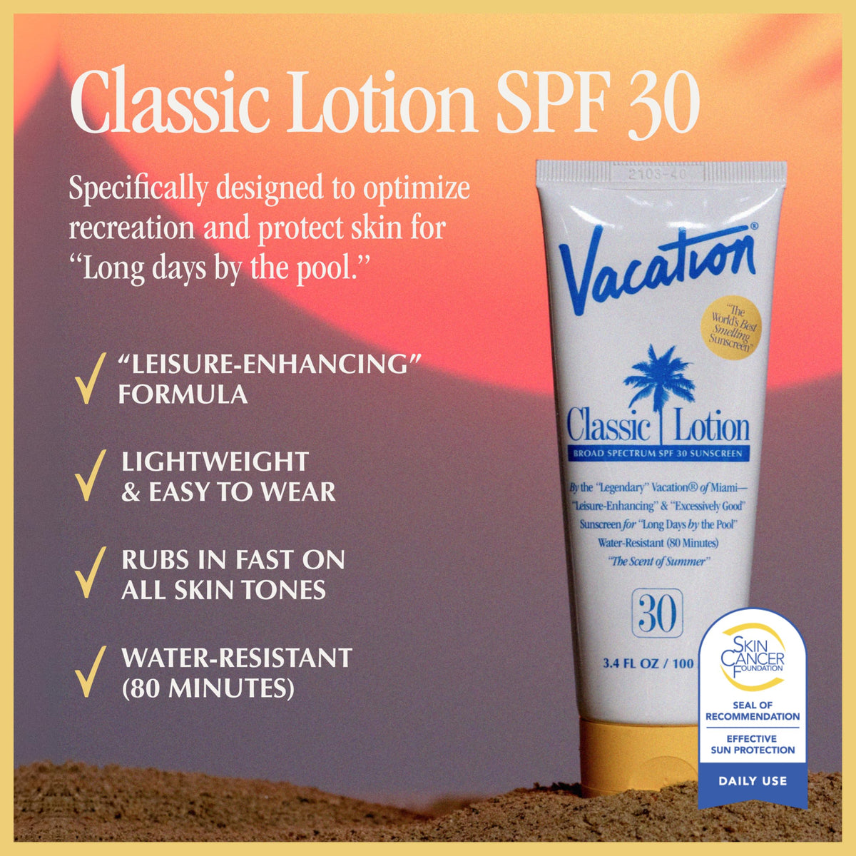 VACATION close-up of lotion texture demonstrating fast absorption