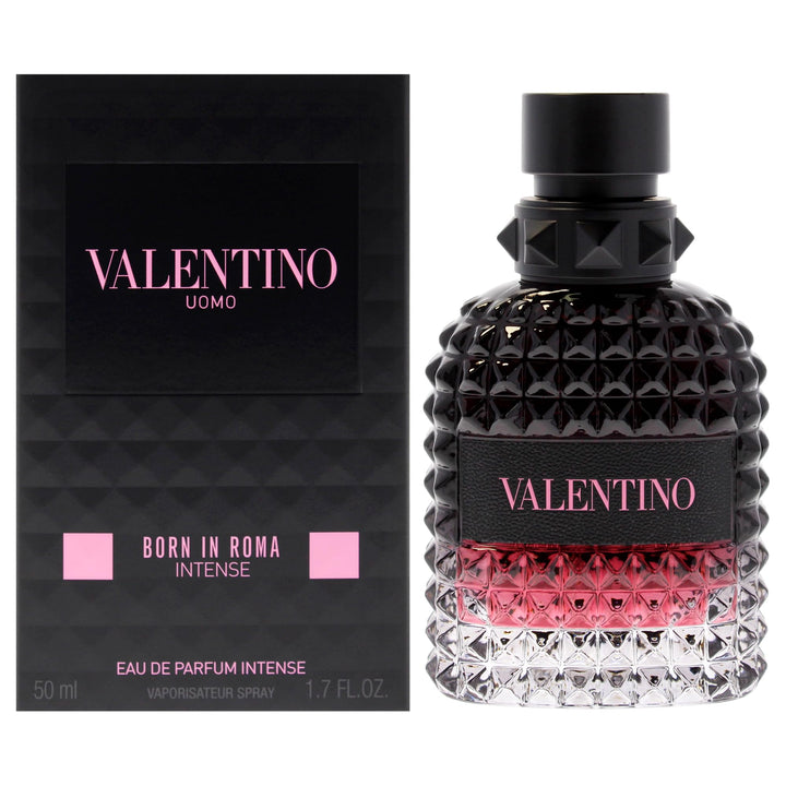 Valentino Born In Roma Intense front bottle showing elegant silhouette and brand prestige