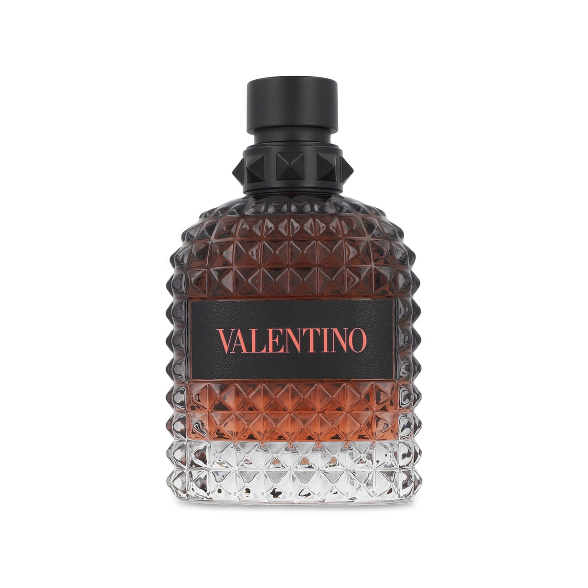Valentino bottle close-up highlighting glass texture and spray nozzle for precise application
