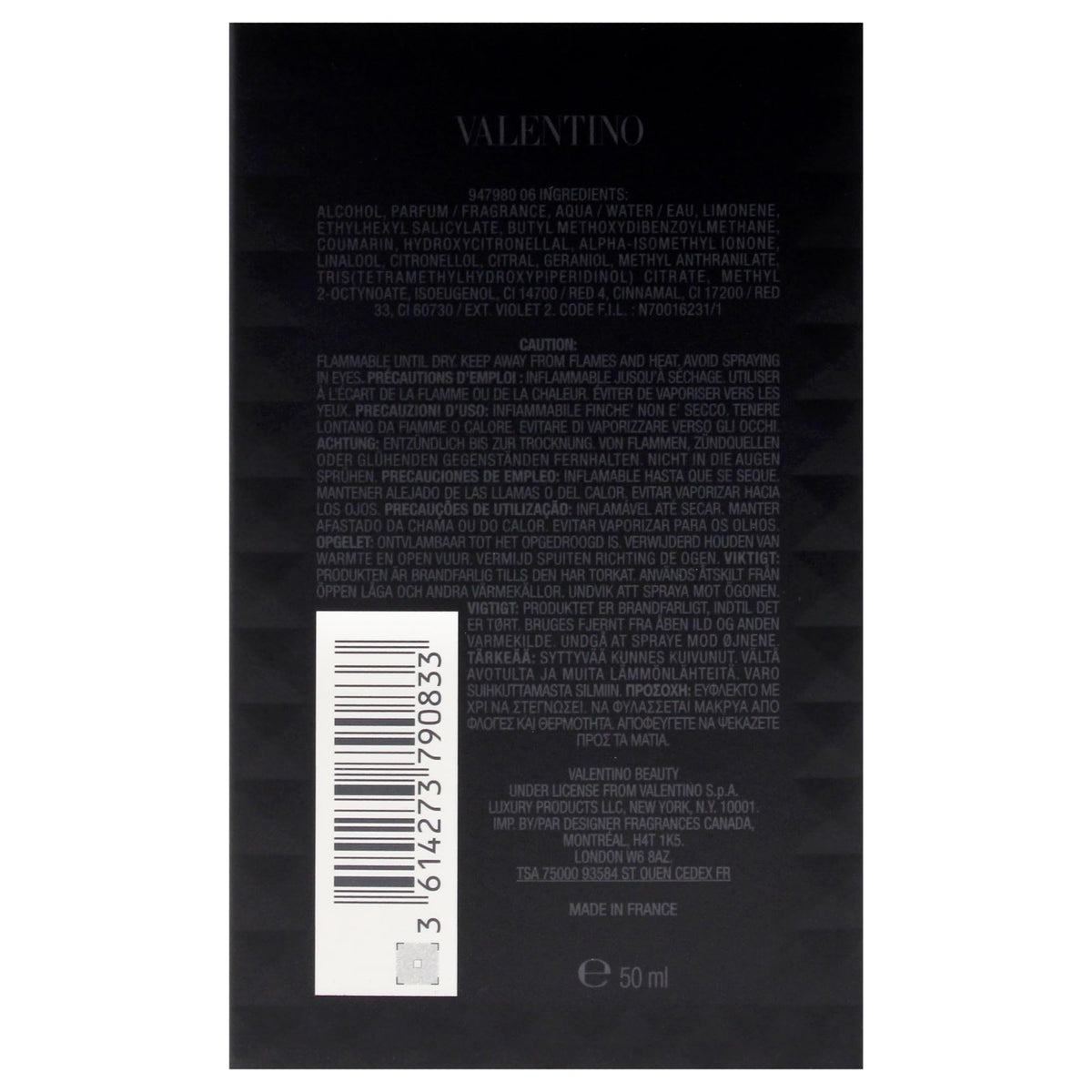 Valentino vanilla lavandin vetiver trio displaying scent ingredients and warm character