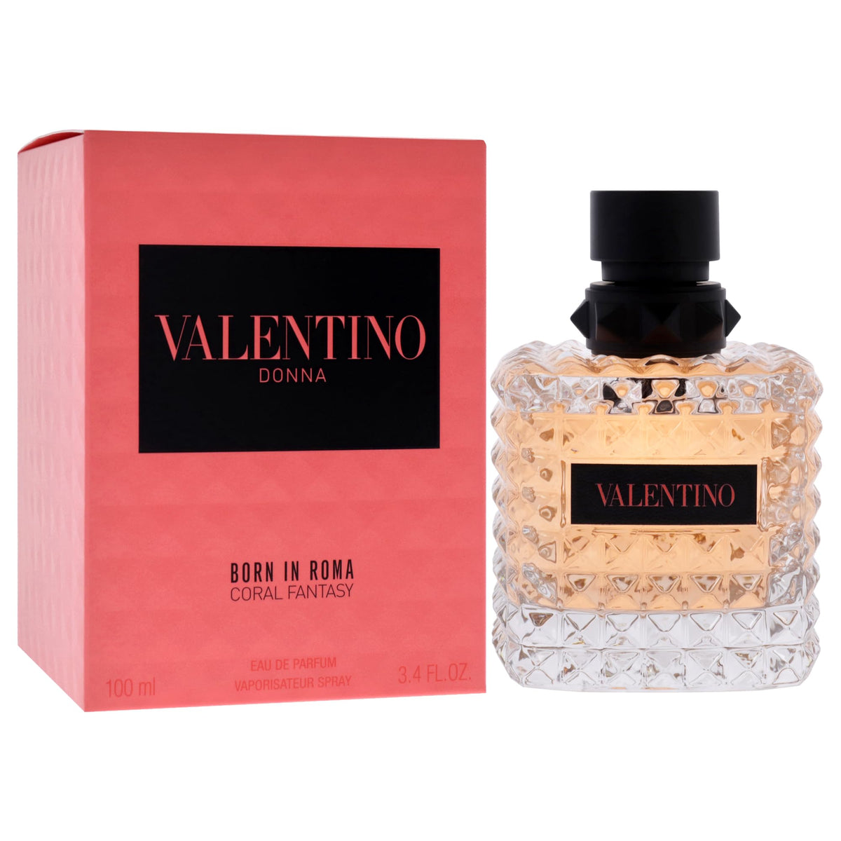 Valentino label close-up showing product name and clear branding benefit